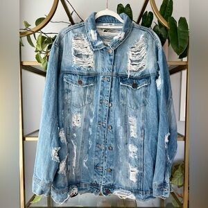 Fashion Nova Distressed Oversized Denim Jacket in 1X